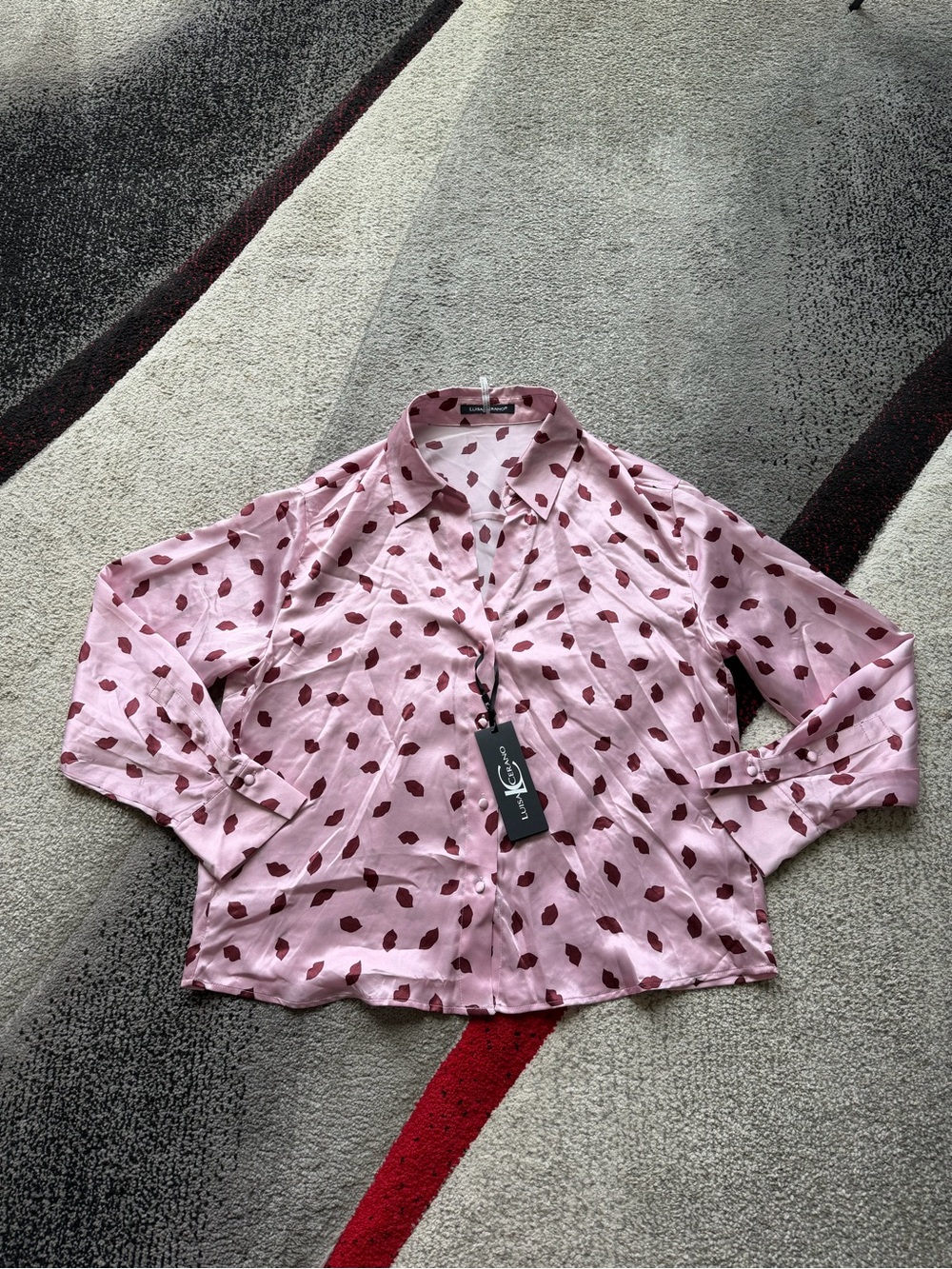 Luisa Cerano Silk Pink Lips Print Blouse